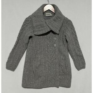 Women Sweater-SAOL-IRELAND-gray cableknit merino wool cardigan Small EUC Pocket